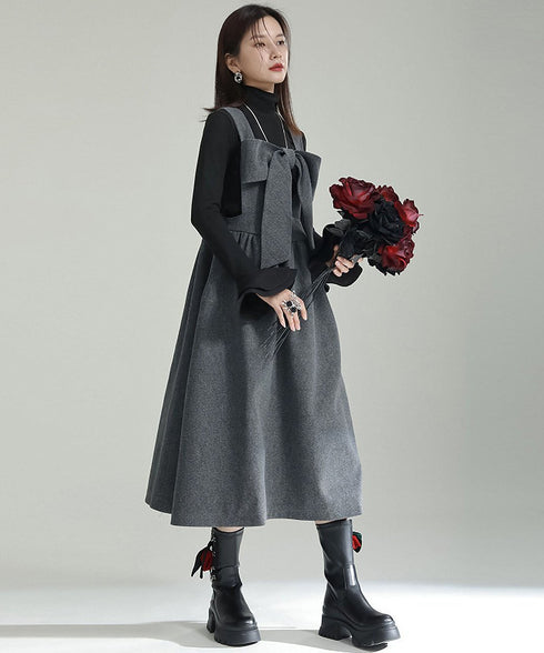 Bow Strap Wool Dress